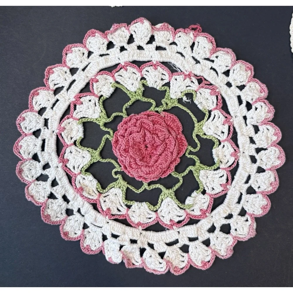 Vintage (4) Handmade Crochet Doilies Floral Colorful Round Cottage Core Grandma
